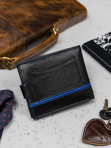 čierna kožená peňaženka s pásikmi